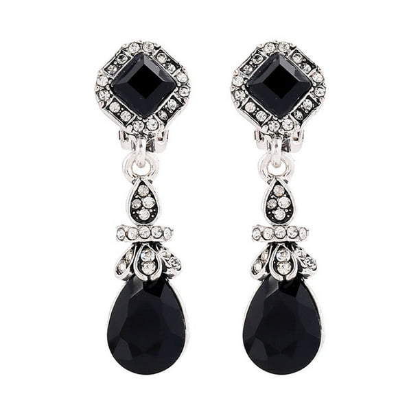 Clips para pendientes vintage sin pinzas para orejas perforadas Pendientes largos para mujer (negro)