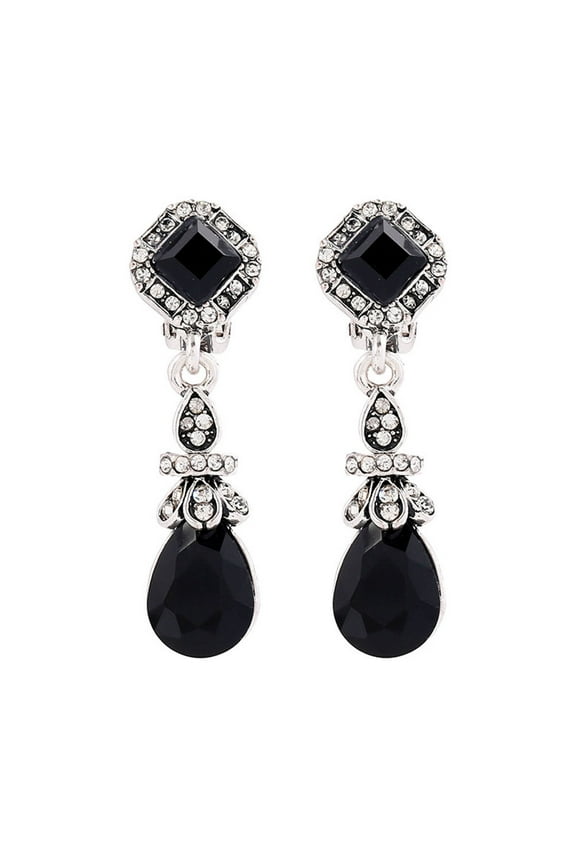 Vintage Earring Clips No Pierced Ear Clips Earrings Women Long Earrings (Black)