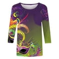 thumbnail image 2 of DDAPJ pyju Mardi Gras Shirts for Women Tuesday Shirt Funny Mask Graphic Tees Carnival 3/4 Sleeve Crewneck T-Shirts New Orleans Party Blouse Tops Multicolor M, 2 of 6