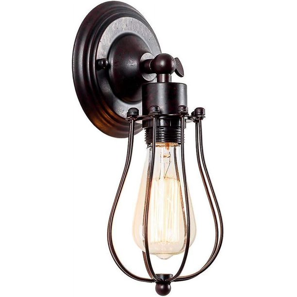 Aplique de pared industrial Iluminación vintage Aplique de pared de alambre rústico ajustable Aplique de pared de jaula de metal Lámpara estilo Edison Luz de porche antigua (bombilla no incl