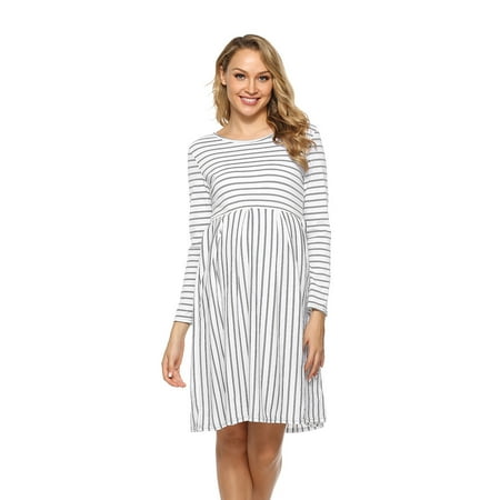 

Maternity dress Women Pregnant Maternity Nursing Solid Breastfeeding Summer Maternity Dress Grey L