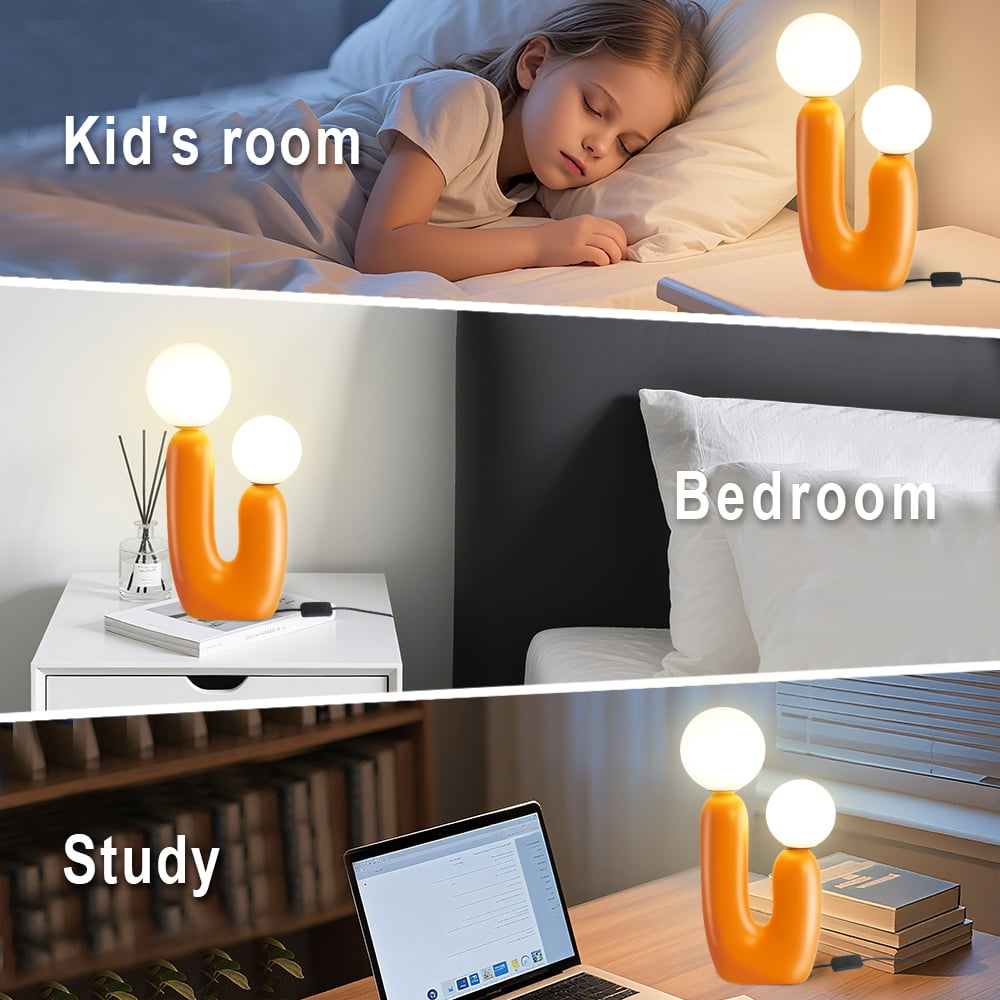 Elinkume Nightstand Lamp, Modern Cactus Lamp for Living Room, Bedroom, Nightstand L5.12 inches H15.75 inches (Orange)
