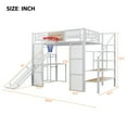 thumbnail image 6 of Full Size Solid and Stable Metal Loft Bed with Built-In Desk, Open Wardrobe, Basketball Hoop, Slide and Staircase (White), 6 of 12