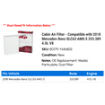 thumbnail image 2 of Cabin Air Filter - Compatible with 2018 Mercedes-Benz GLC63 AMG S 253.389 4.0L V8, 2 of 2