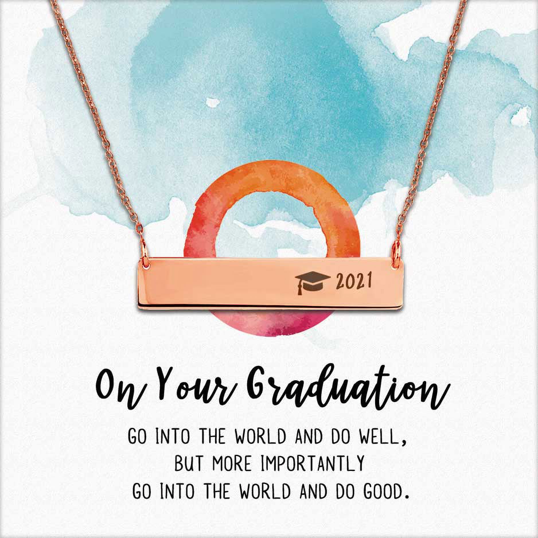 Anavia Graduation Gift for Her - High School | College Graduation Gift for Her -2021 Graduation Gifts for Daughter - Stainless Steel Bar Engraved Bachelor Cap Necklace