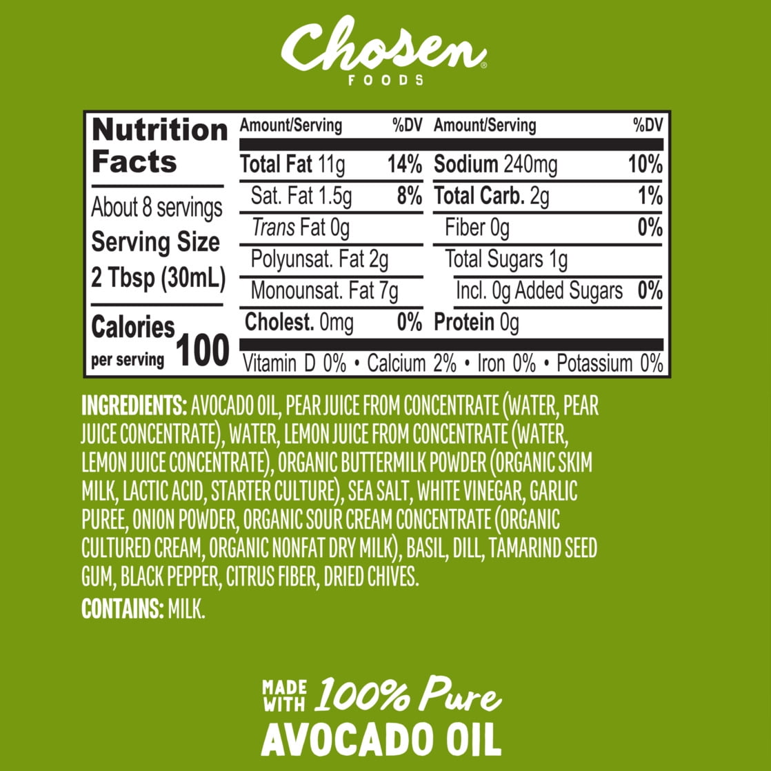 chosen foods classic ranch dressing Chosen Foods Classic Ranch Dressing and Dip
