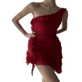 thumbnail image 1 of Femmes Mini Robe Sans Manches une Épaule Robe d'Été Irrégulière Volantée pour la Fête de Club, 1 of 4