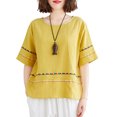 thumbnail image 1 of Blusa holgada de mujer con rayas bordadas y mangas cortas, camisetas vintage, 1 of 8