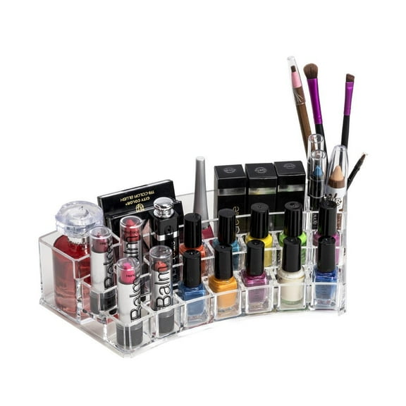 K-Cliffs Clear Acrylic Makeup Organizer w/19 Compartments /Lipsticks Nail Polish/Brushes Organizer.