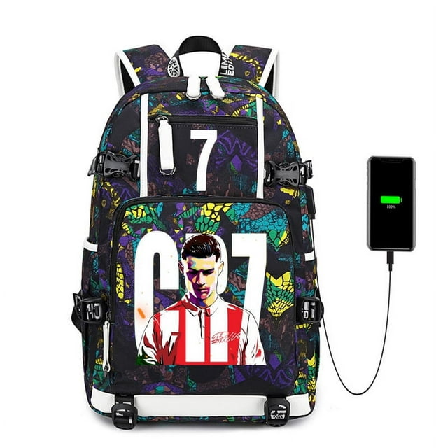Soccer Player R-onaldo Multi-function School Bag, Travel Laptop Bag With USB Charging Port, Student School Bag-Jinjin