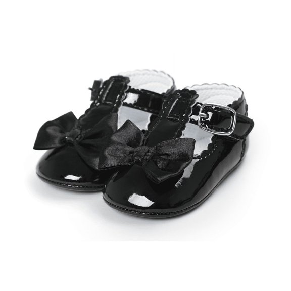 Baby Girls Black Patent Bow Mary Janes Flats 12-18M Size 3