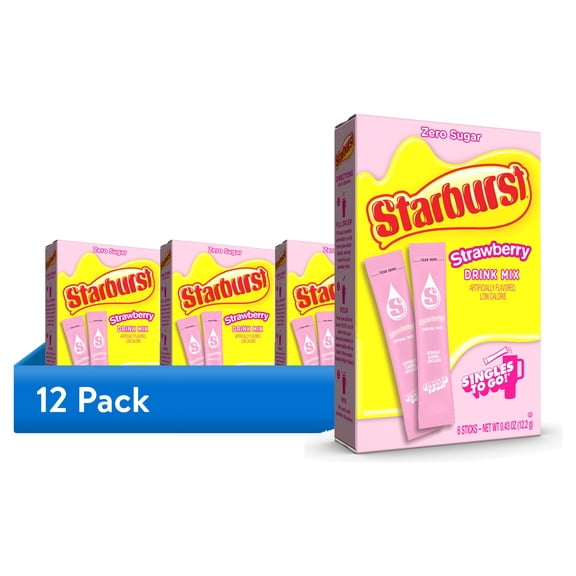 (12 pack) Starburst Zero Sugar Singles-to-Go Powdered Drink Mix All Pink Strawberry 6 Count Packets