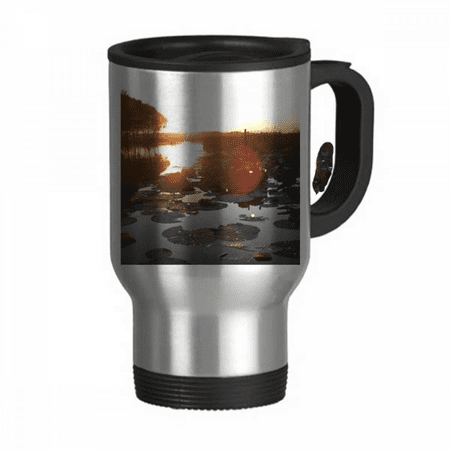 

Lotus And Sunset Art Deco Fashion Travel Mug Flip Lid Stainless Steel Cup Car Tumbler Thermos