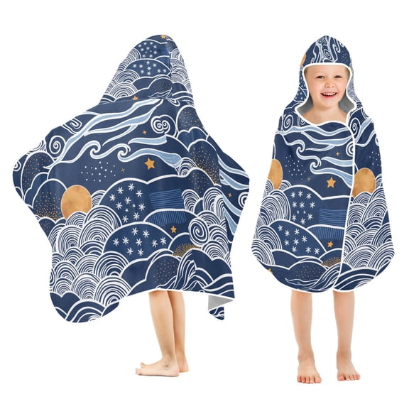Yayeee Kids Hooded Towel with Hand Pockets Beach Soft Absorbent Bath Wrap 50 x 23.5 inch, Blue Night Sky