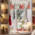 thumbnail image 3 of Merry Christmas Valances for Windows, 42 x 18in, Red White Flowers Green Leaf Vintage Linen Rod Pocket Kitchen Valance Curtain Light Filtering Window Treatments for Living Room Bedroom, 1 Panel, 3 of 7