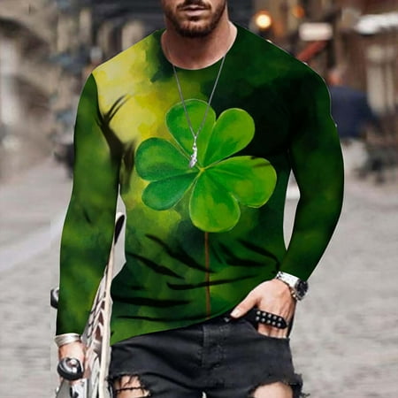 

Men s Four Leaf Clover Graphics Print Shirts Cute Funny Pattern Crewneck Long Sleeve Fall Top Unisex Daily Blouse
