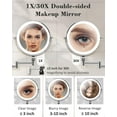 thumbnail image 3 of 30X/1X Wall Mounted Lighted Makeup Mirror, 9'' Height Adjustable Double Sided 5000mAh Rechargeable Magnifying Bathroom Mirror with Light, 3 Color Modes Touch Dimmable Extended Arm 360 Rotation, 3 of 18