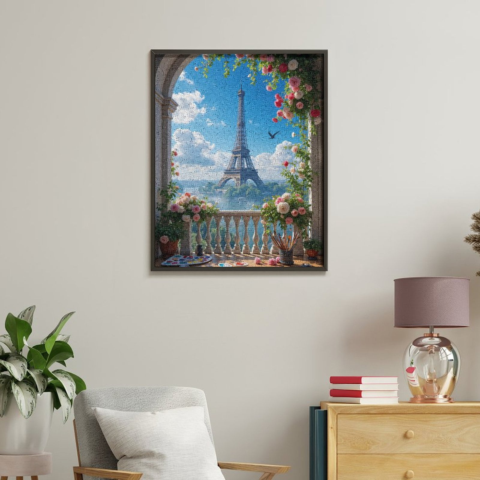 Paint by Numbers Kit for Adults, Paris Balcony Eiffel Flower View Paint by Numbers, Easy Paint by Numbers Kit for Adults Beginner, DIY Adult Paint by Number Kits on Canvas, Home Decor