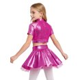 thumbnail image 2 of Aiihoo Kids Girls Jazz Dance Performance Outfit Mock Neck Short Sleeve Sequins Metallic Shirt Crop Top with Shiny Tutu Skirt Streetwear Rose 12, 2 of 6