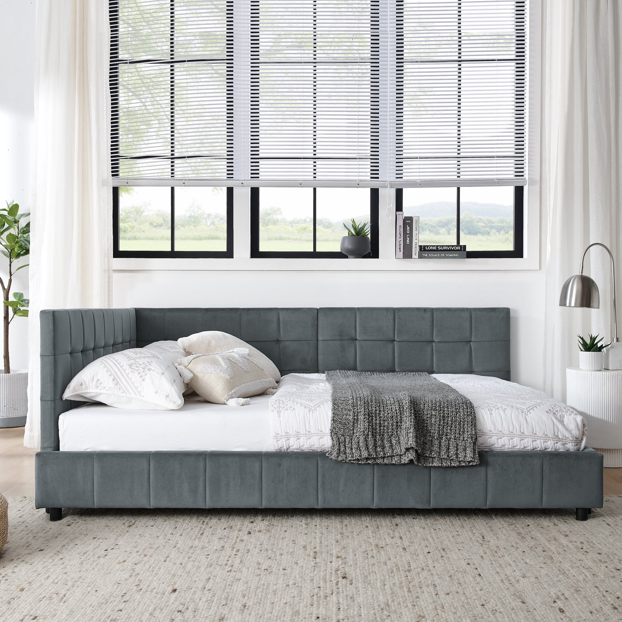 Full Size Upholstered Tufted Bed Frame, Sofa Bed Frame with Comfortable Backrest and Armrests, Full Size Bed for Bedroom, Living Room,Velvet