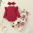 thumbnail image 3 of 4 Pack Newborn Baby Girl Clothes Outfits Infant Romper Ruffle Floral Pants Headband Cute Toddler Baby Girl Clothes Set,Red,0-3 Months, 3 of 6