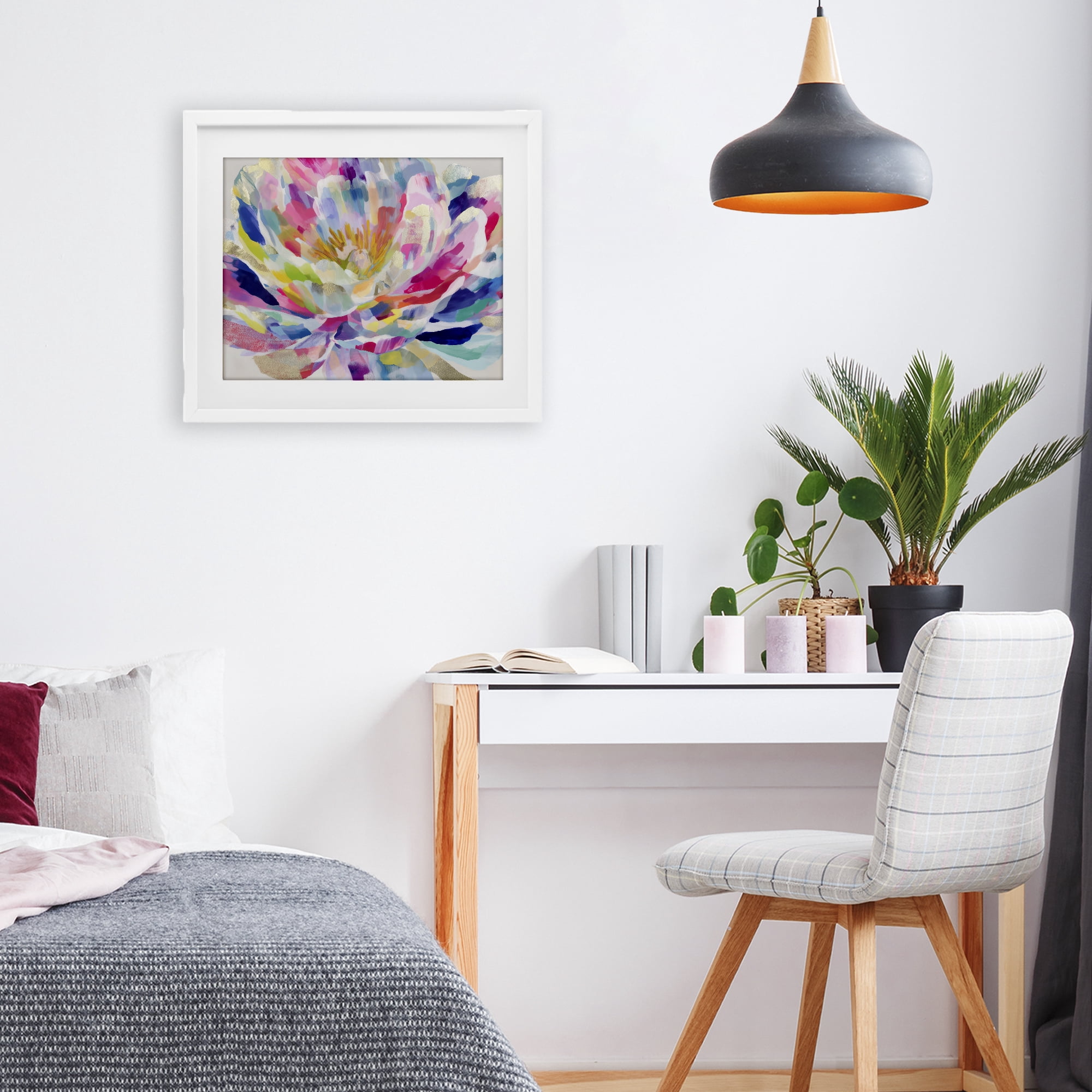 Stupell Industries Dahlia in Pink & Blue White Framed Print Under Glass, design by Chromatic Storm Studio