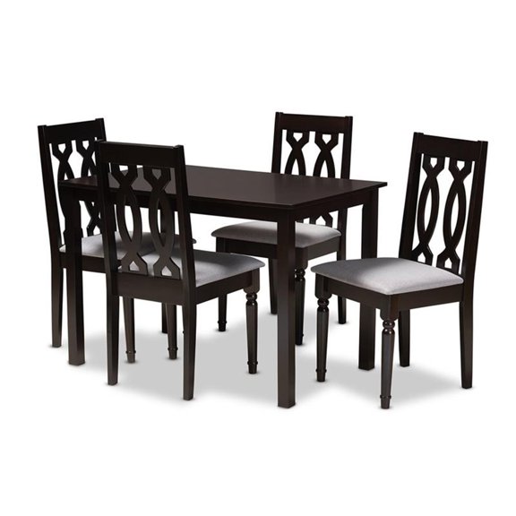 Bowery Hill 5-Piece Wood Upholstered Dining Set in Gray and Espresso