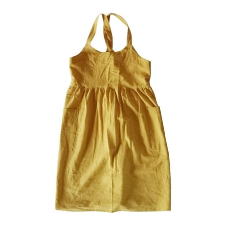 

Washed Cotton Linen Kitchen Apron for Cooking Baking Ruffles Work Clean Apron