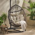 thumbnail image 4 of Hanging Egg Chair, Indoor Outdoor Patio Wicker Swing Egg Basket Chairs With Cushion, Rattan Wicker Hammock Chairs For Bedroom Patio Balcony Porch Garden, 4 of 9