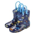 thumbnail image 5 of LIIPEE Girls Rain Boots Cartoon Printed Closed Toe Non- Easy-On Pull Handles Lightweight Waterproof Shoes Child Leisure Birthday Wedding Weekend Boots,Dark Blue,4.5-5 Years, 5 of 5