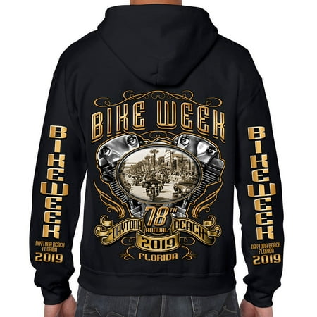 Biker Life 2019 Bike Week Daytona Beach Main Street Engine Zip-Up Hoodie