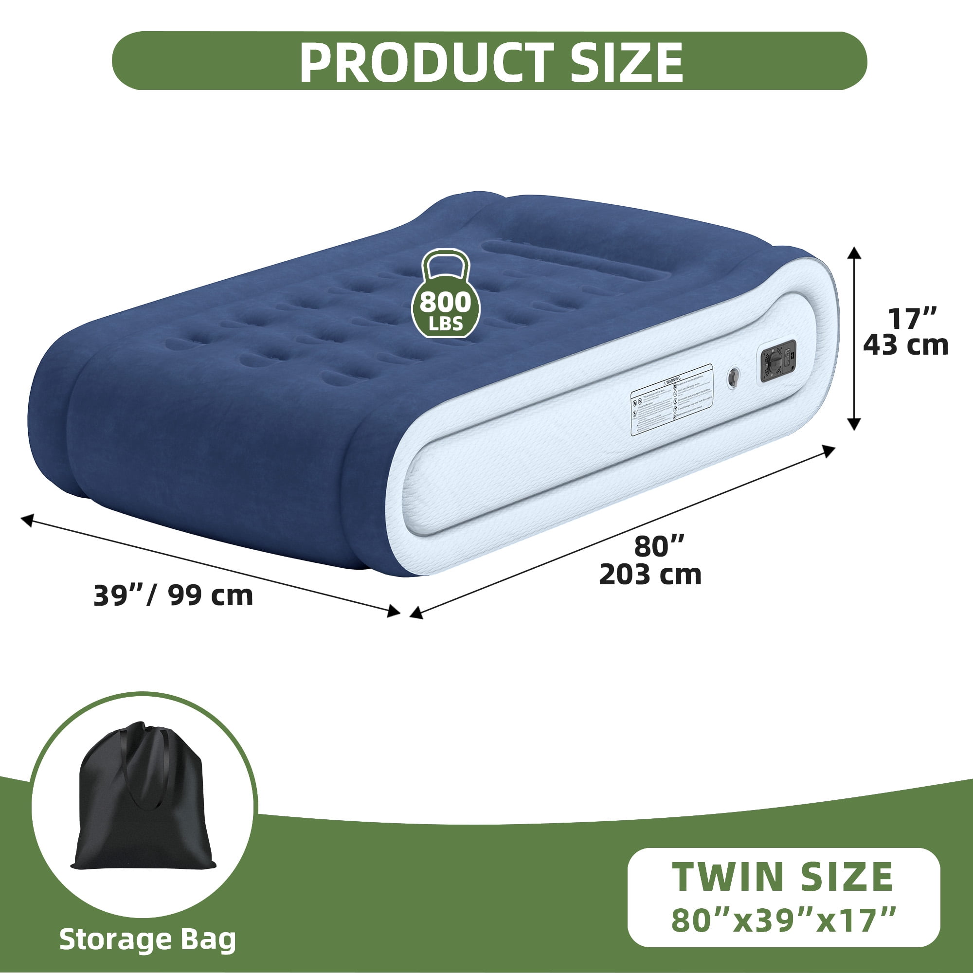 Uforic Twin Air Mattress,Luxurious Velvet Surface, Unsurpassed Body Support, Ergonomic Design with Integrated Pillow, Emergency Repair Kit, and Rapid Inflation/Deflation