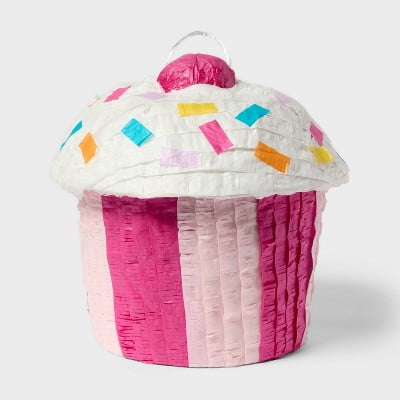 Cupcake Pinata - Pink Party Decoration for Birthday, 14" Paper Piñata, No Assembly Required