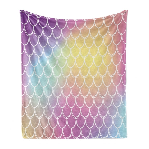 Mermaid Tail Soft Flannel Fleece Blanket, Classic Squama Repetition with Tender Vivid Gradient Effect Dreamy Fish Scale, Cozy Plush for Indoor and Outdoor Use, 60" x 80", Multicolor, by Ambesonne