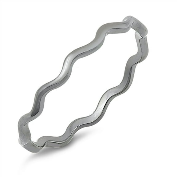 Black Rhodium Plated Sterling Silver Wavy Stackable Ring Size 9