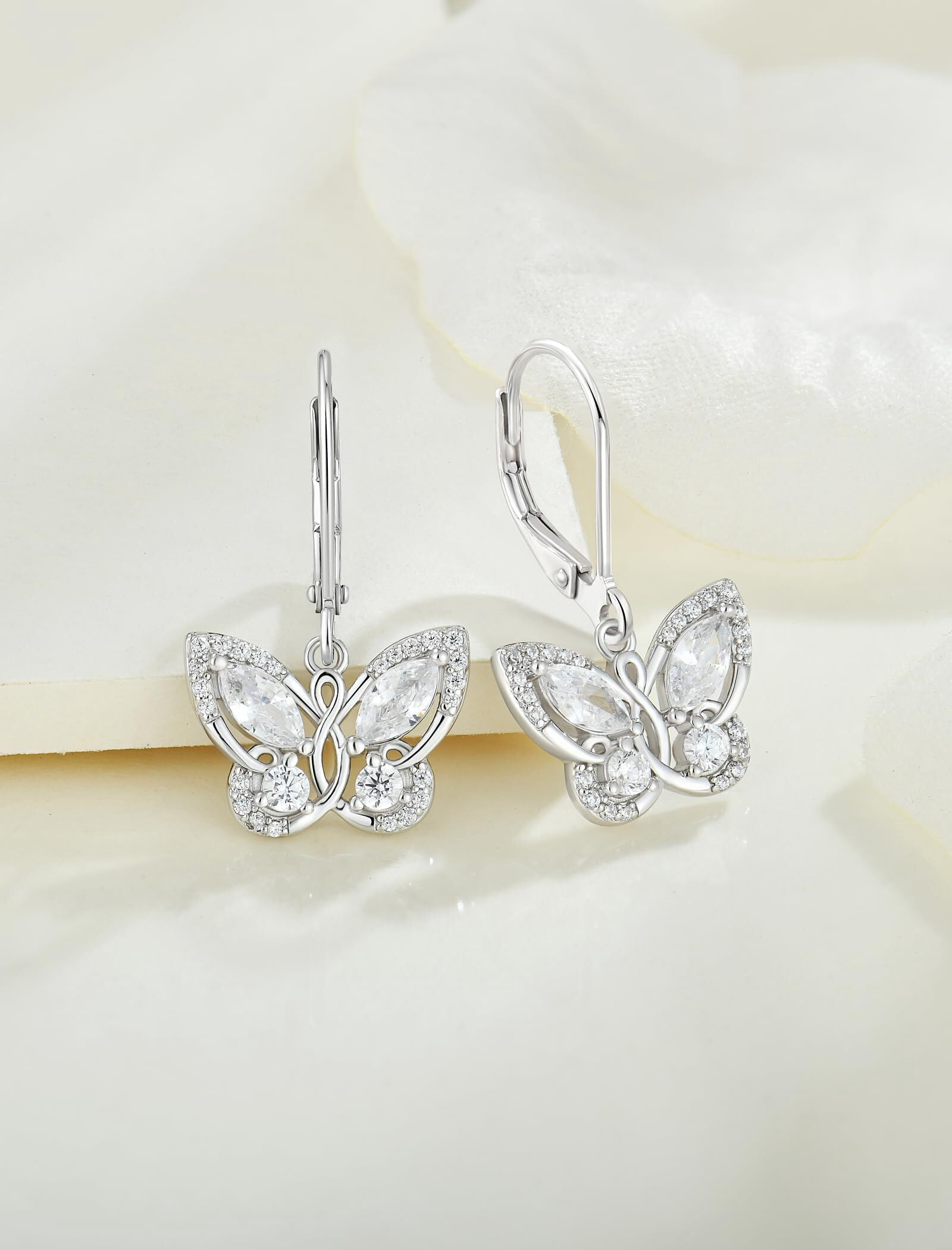 Starchenie Butterfly Earrings for Women 925 Sterling Silver Leverback Earrings  April Birthstone Cubic Zirconia Butterfly Jewelry Gifts
