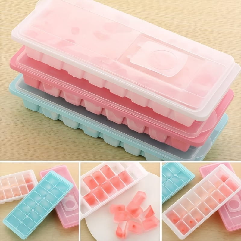 Flexible BPA-Free Ice Cube Tray 4-Pack with Lid - Stackable Colorful Ice Molds for Cocktails, Coffee, and Food Storage