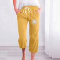 thumbnail image 2 of YDLCAFD Summer E Fashion Pants For Women Drawstring Elastic High Waist Linen Pant Straight Wide Leg Cropped Trouser, 2 of 5