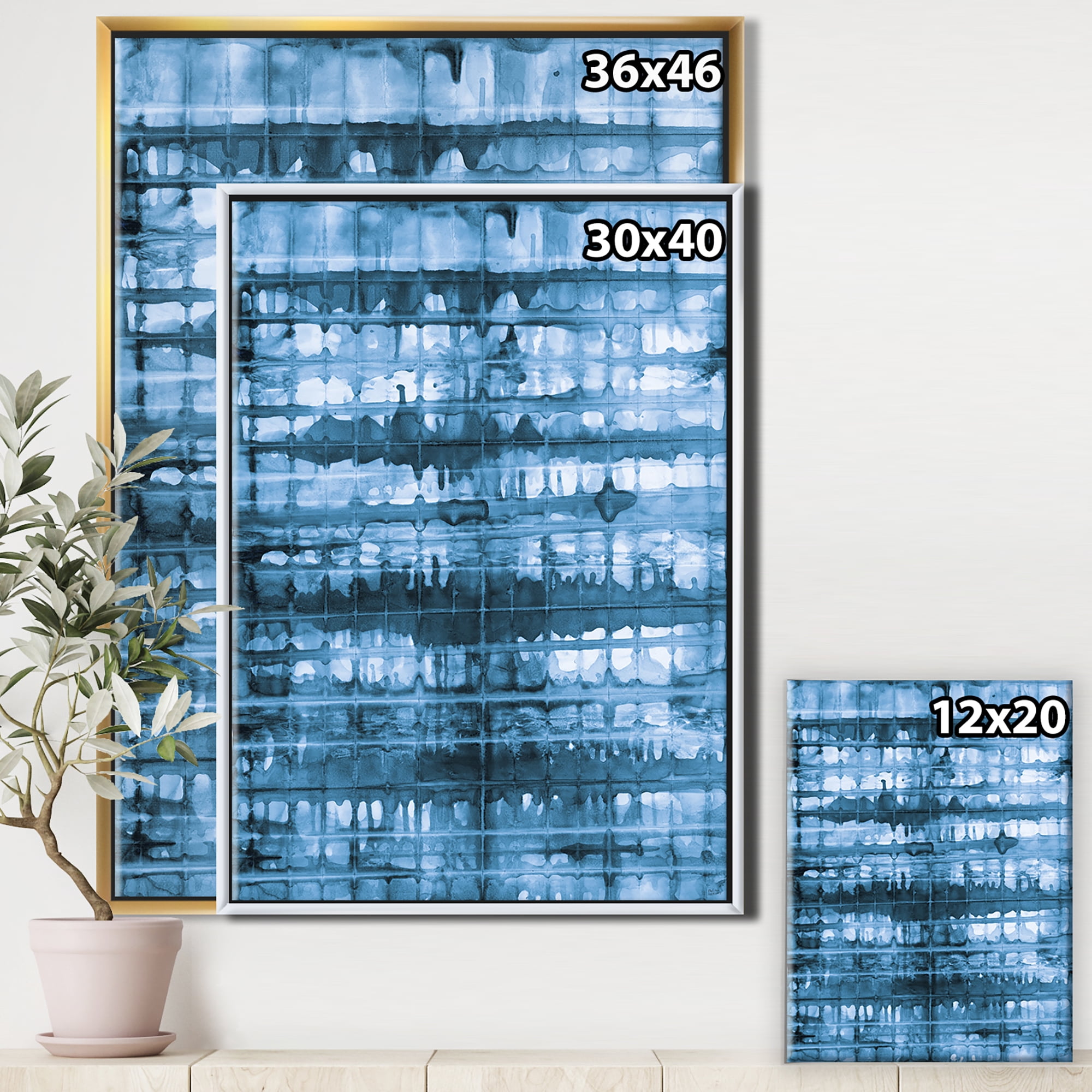 Designart ' Indigo watercolor geometrical V ' Contemporary Framed Canvas
