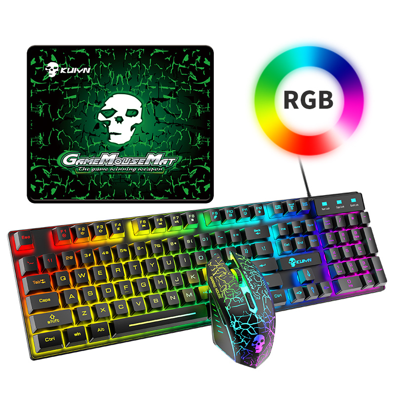 Wired Gaming Keyboard And Mouse Set Kit LED Illuminated Rainbow PS4 XBOX PC Pad 