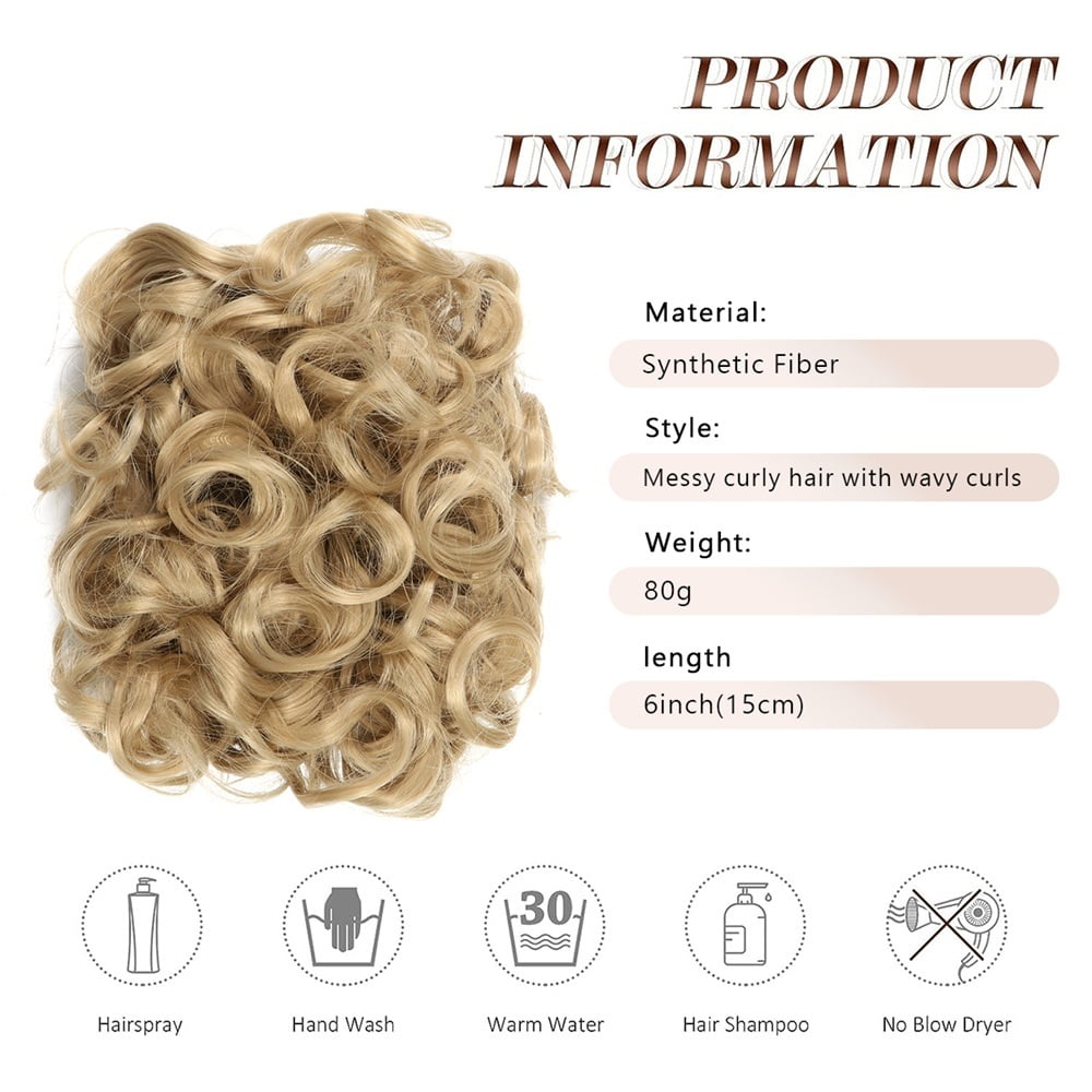 Short Messy Bun Hair Piece Curly Dish Hair Bun Extension Combs Clip in Ponytail Scrunchies