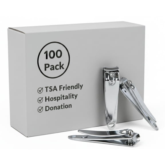 100 Pack Small Sterling Silver Nail Clippers, 2 Inch Fingernail Cutter Grooming Scissors for Men, Women, Manicure, Salon, Nail Techs, Travel, Hotel, Charity, Donation