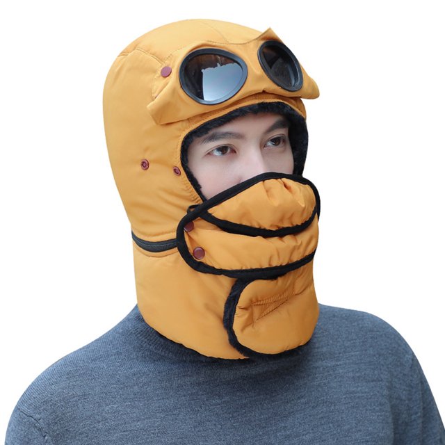 Minnieouse Mujeres Hombres Sombrero de invierno Senderismo al aire libre Esquí Ciclismo Gorra cálida Sombrero a prueba de viento con bufanda Sombreros amarillo
