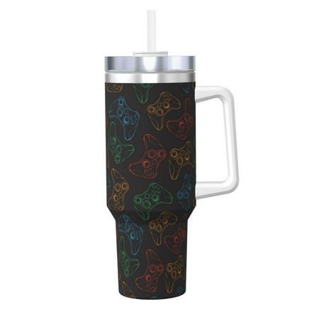 

KLL Gamepad Joystick Game Print 40oz Stainless Steel Insulated Car Cup Coffee Mug with Spillproof Lid - Keep Your Drink Hot or Cold on the Go
