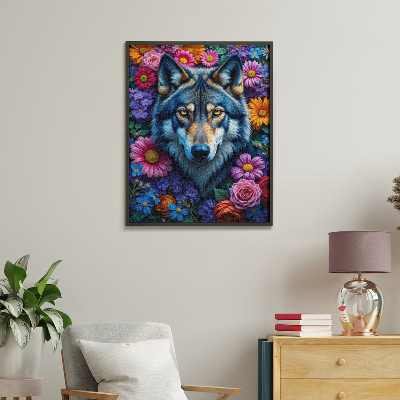 Paint By Numbers Kit for Adults Beginner - DIY Wolf Floral Vibrant Colorful Art Canvas Painting Kits for Adults, Frameless Paint By Number for Adults for Home Wall Decor 16x20 Inch