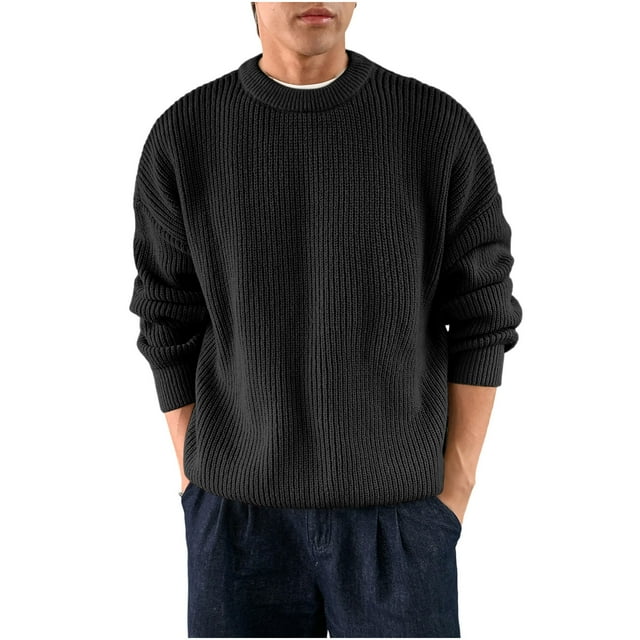 JMYHOAM Chandails pour Hommes Hiver Mode Décontractée Couleur Unie Manches Longues Col Rond Chandail Vêtements de Travail,S-TTTTG