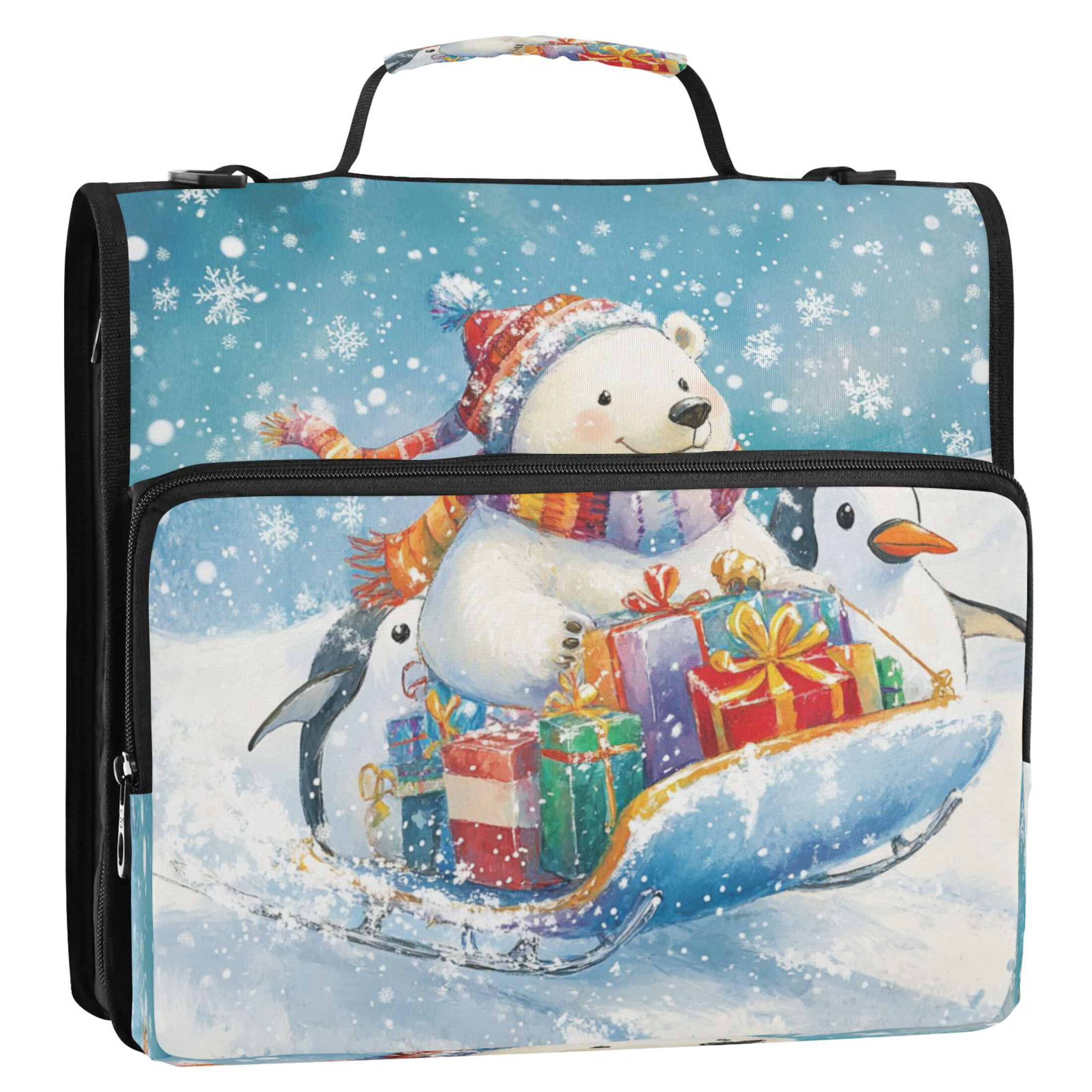 YAZAOO Zipper Binder trapper keeper Documents Organized Design Sledding Adventures Printed
