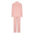 thumbnail image 4 of Elvqul Womens Pajamas Set Collared Long Sleeve Comfy Loungewear Solid Plus Size Button up Pink Summer Basic Pajamas Set, 4 of 5