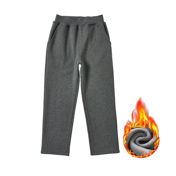 QUDDERR Toddler Kids Straight Sweatpants Boys Girls Fleece Jogger Pants Padded Thick School Uniform Pants 5-19T Winter Elastic Waist Thick Trousers for Youth