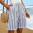 thumbnail image 2 of Garbnen Striped Linen Shorts Women Button Women Bermuda Shorts Summer Beach Vacation Lightweight Color Block Shorts for Women with Pockets Blue M, 2 of 4